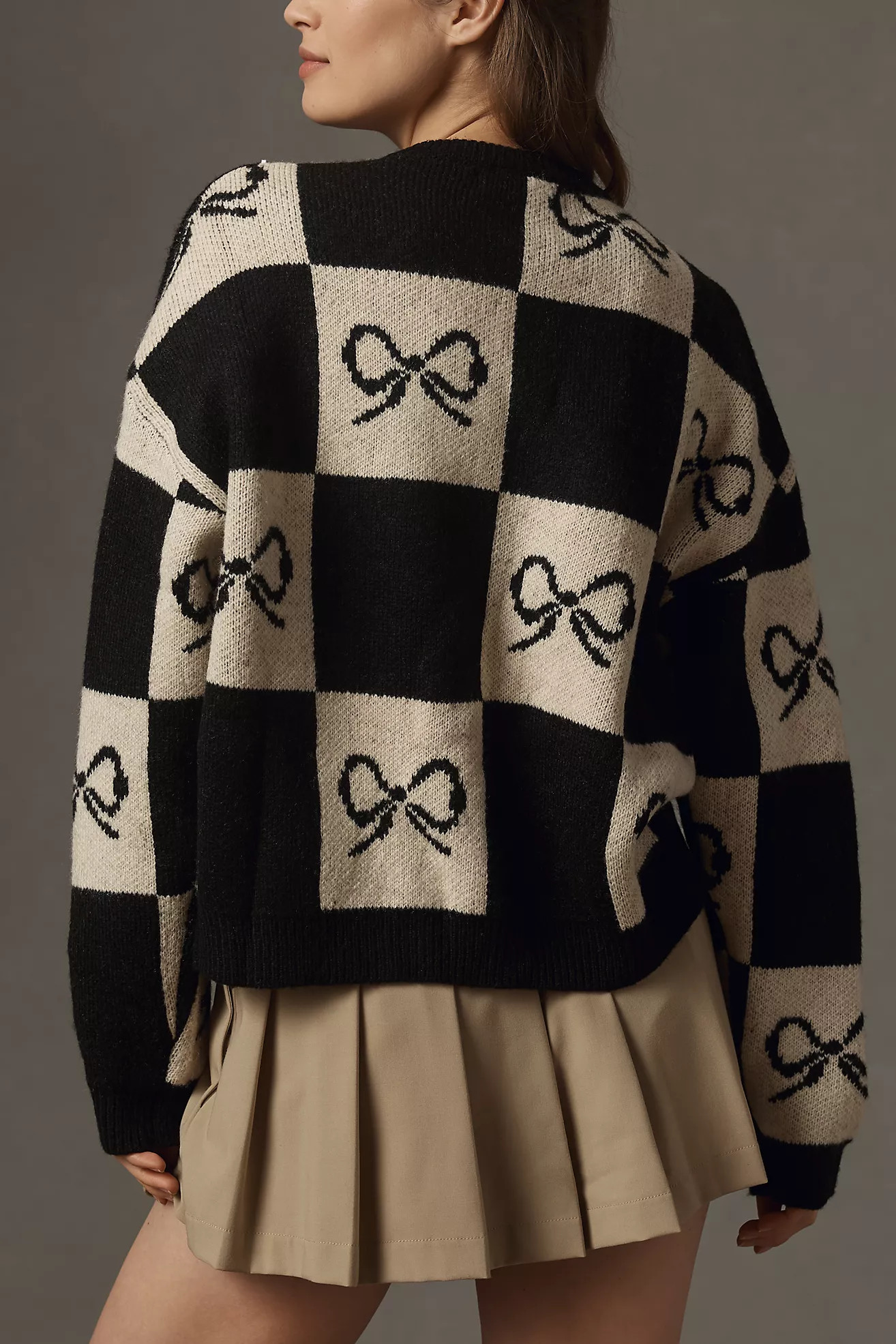 Lisa Says Gah Bow Check Cardigan Sweater | Anthropologie (US)