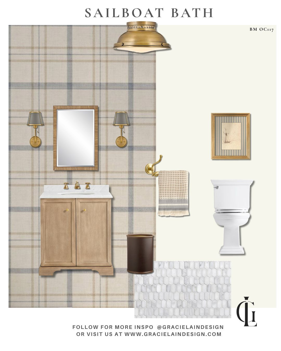 Let’s hear it for the boys! ⚓️
A little preppy, a little traditional, and just the right amount of nautical charm. Plaid wallpaper, warm brass, simple art, and classic marble come together in this timeless (but never too serious) bathroom.
Because a boys’ bathroom can have personality, too. 😉
See more of our work at gracielaindesign.com
#GracielainDesign #InteriorDesign #BathroomDesign #BoysBathroom #NauticalStyle #PreppyInteriors #TraditionalInteriors #ClassicInteriors #TimelessDesign #PlaidWallpaper #WarmBrass #MarbleBathroom #InteriorDetails  

 #LTKHome #LTKSaleAlert