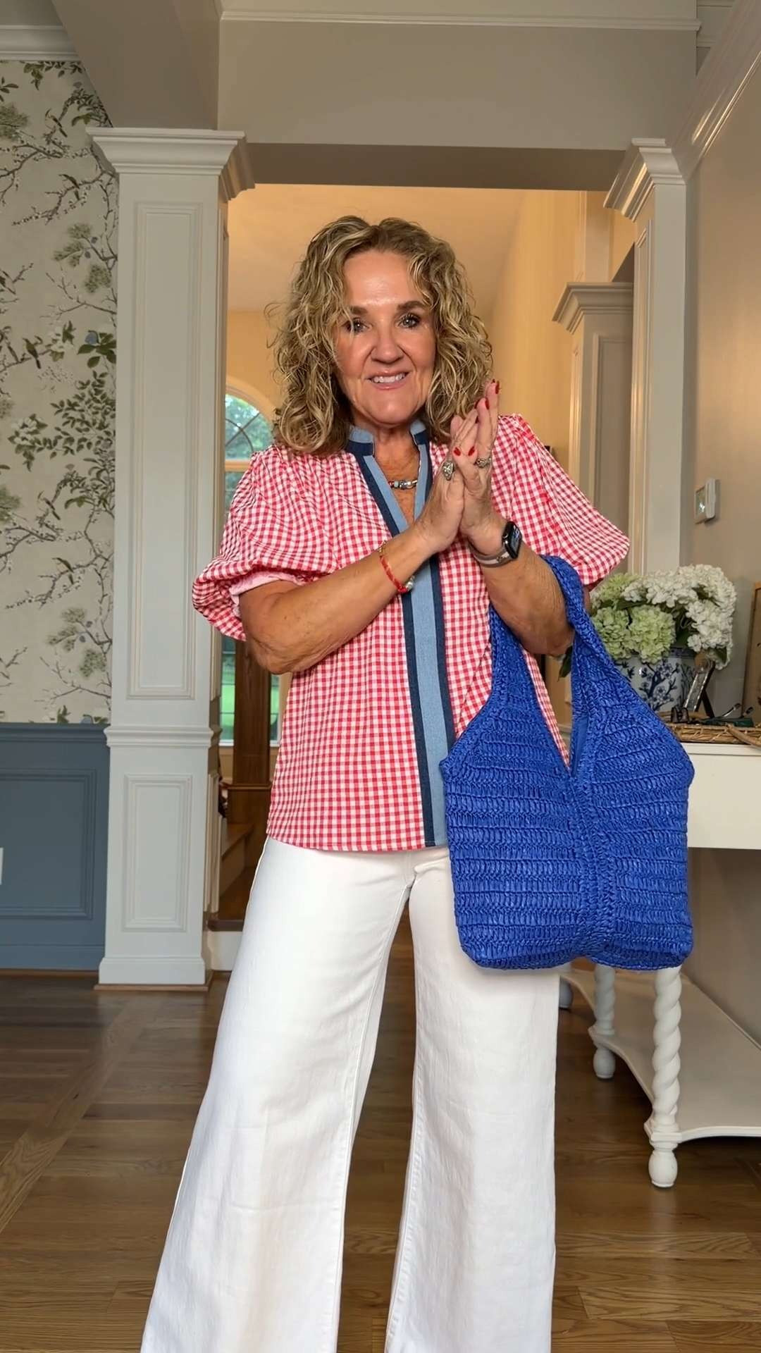 This red gingham blouse is a summer favorite with its classic preppy style and feminine details. Paired with white pants and a bright woven tote, it’s perfect for holidays, vacations, and everyday summer outfits.

💡 LTK MADE EASY

❤️ Heart = Support my posts
🔖 Save = Get sale & restock alerts
📋 Lists = Keep favorites organized
📲 Share = Send to yourself for later
💬 Comment = Ask me anything 

 #LTKootd #LTKSeasonal #LTKOver40