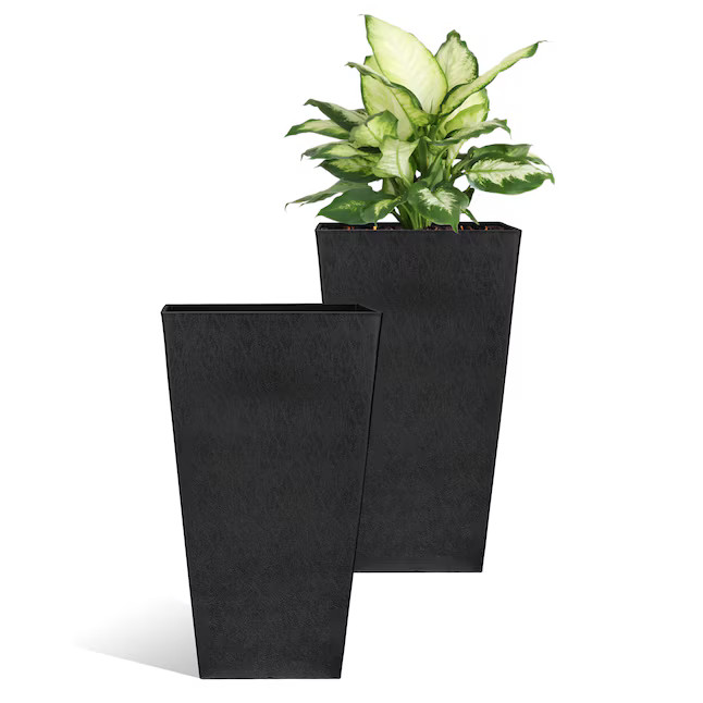 allen + roth 2 -Pack Square 11.3-in W Large Black Recycled plastic Indoor/Outdoor Planter with Dr... | Lowe's