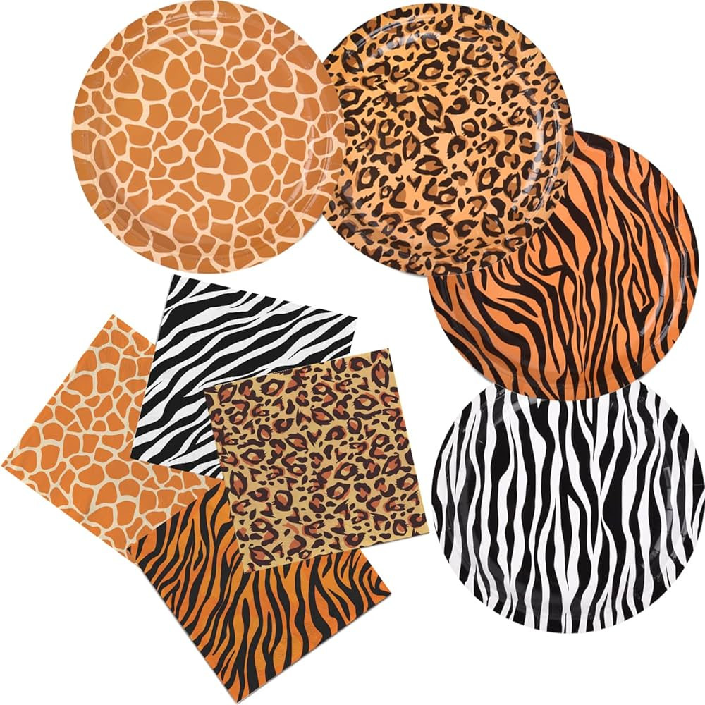 Gatherfun Jungle Zoo Animal Print Party Supplies, Disposable Jungle Safari Animal Print Paper Pla... | Amazon (US)
