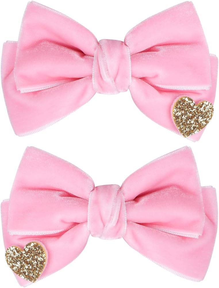 Pink Velvet Hair Bows Cute Christmas Valentine School Hair Clips Handmade New Year Hair Accessori... | Amazon (US)