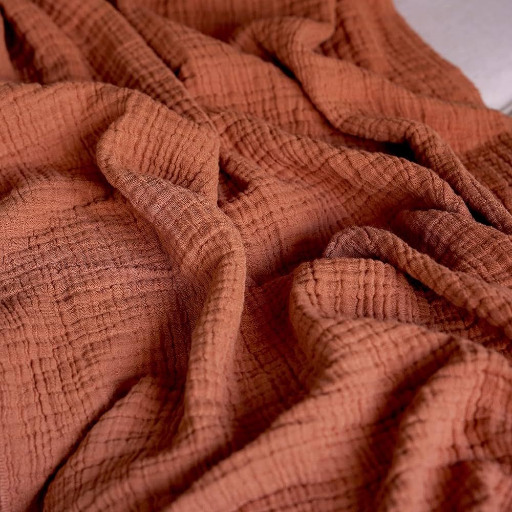 Peshtemania Premium Gauze Muslin Terracotta Throw Blanket for Adults 4-Layers Tassel Farmhouse 10... | Amazon (US)