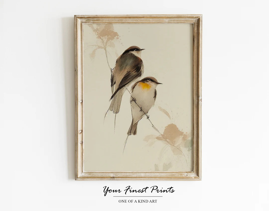 Vintage Bird Watercolor | Neutral Rustic Country Wall Art | Bird Art Sketch | Minimalist Painting... | Etsy (US)