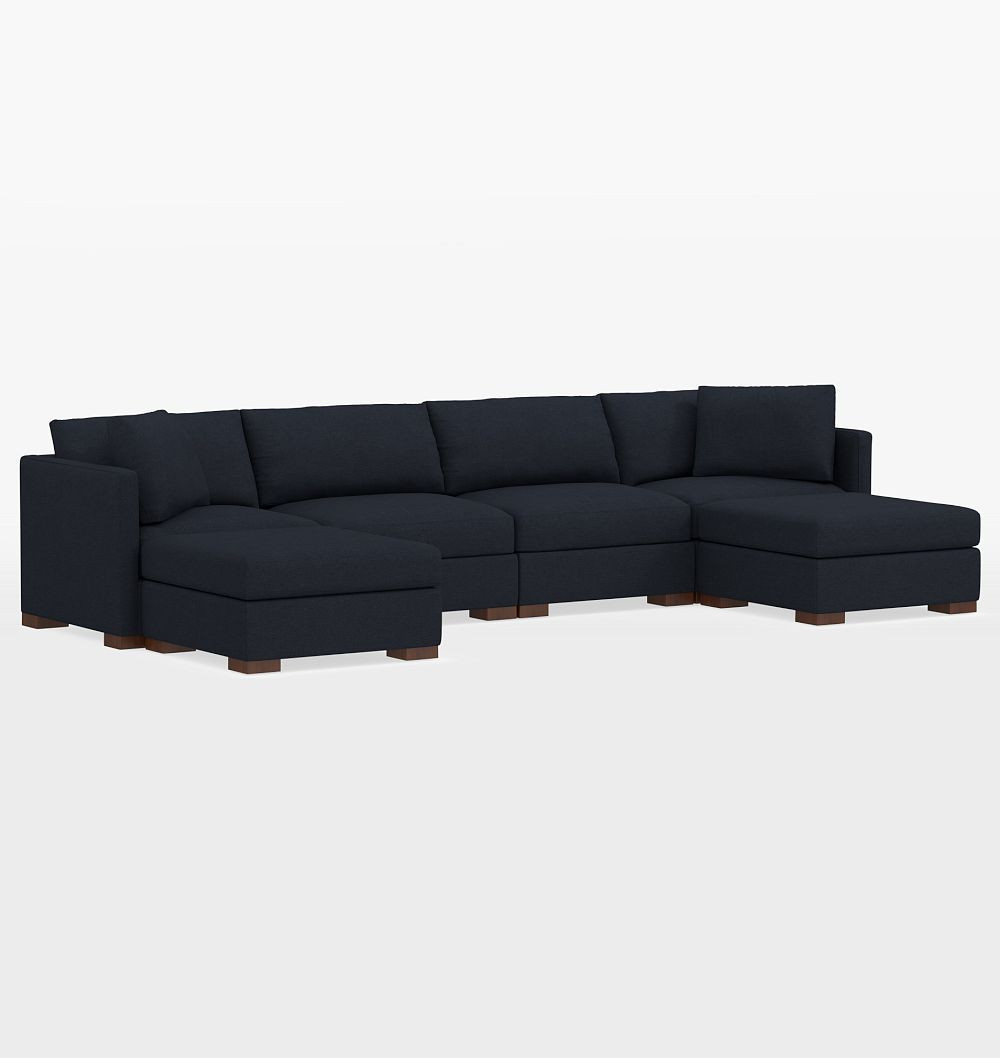 Wrenton 6-Piece Double Ottoman Sectional Sofa, Studio - Belgian Linen Navy | Rejuvenation