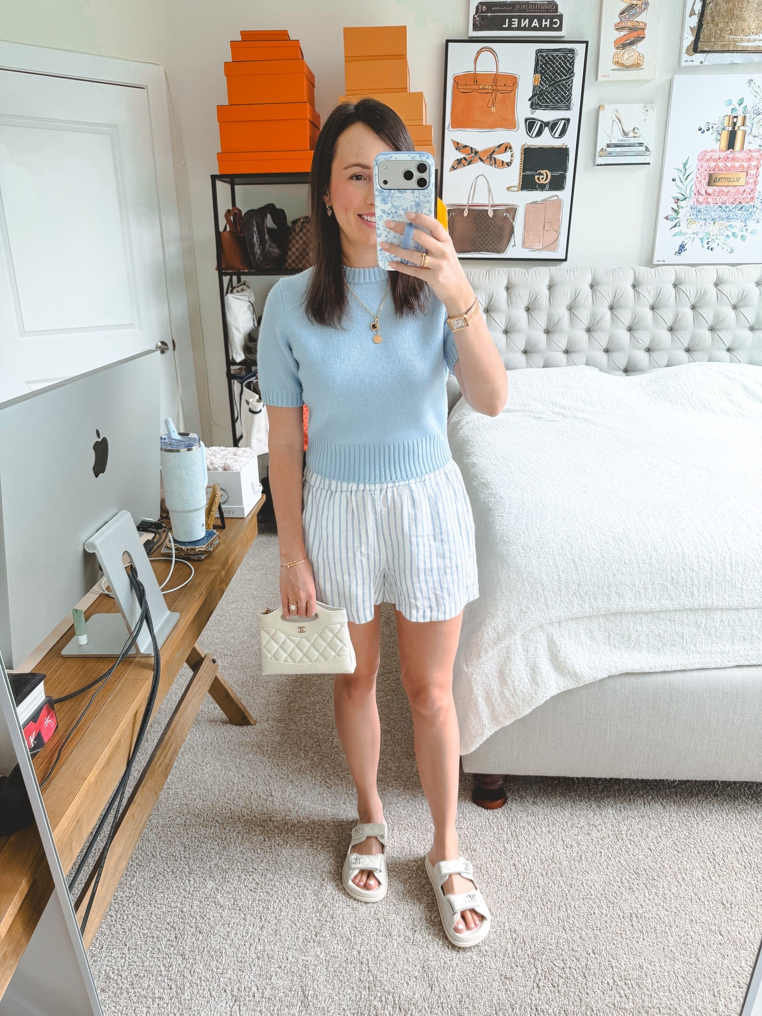 Blue and white outfit today! Obsessed with these @jcrew stripe linen shorts!

#LTKootd #LTKSeasonal