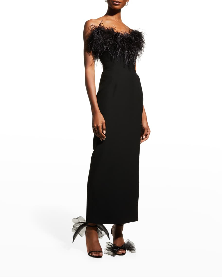 NEW ARRIVALS Lena Strapless Ostrich Feather Midi Dress | Neiman Marcus