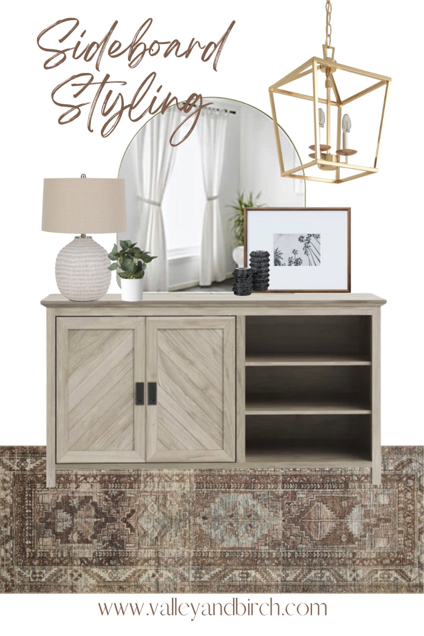 Sideboard styling inspiration!  Birch sideboard with storage, brass arch mirror, lamp, brass chandelier, and more!
#sideboard #shelfstyling #consoledecorating


#LTKCyberweek #LTKhome #LTKstyletip