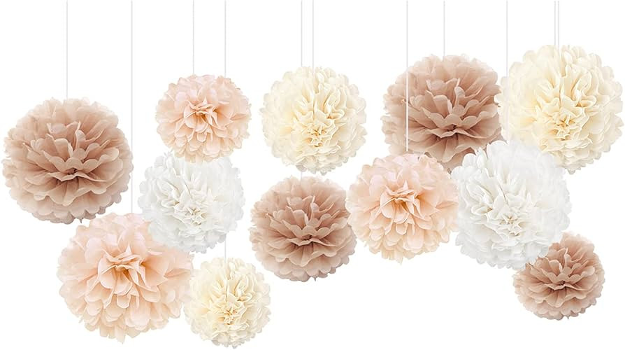 NICROHOME Wedding Decorations, 12 PCS Champagne Tissue Paper Pom Poms, Creamy White Paper Flowers... | Amazon (US)