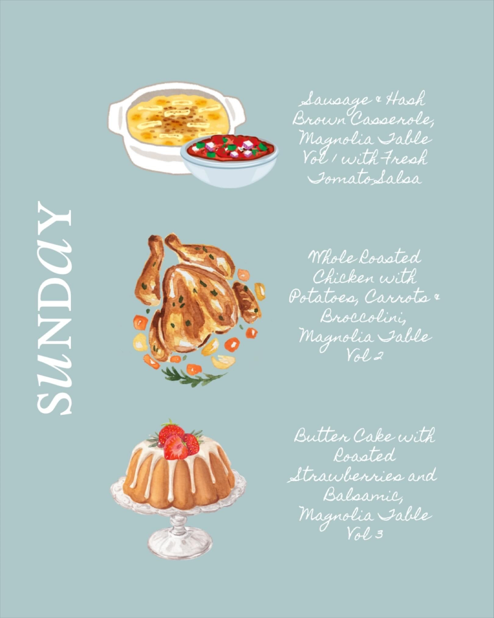 Today at the table: sausage and hash brown casserole, whole roasted chicken with vegetables, and butter cake with roasted strawberries.

It’s another windy day on the island; fall feels like it’s rolling in again. Will it stay this time? Read the full story (and today’s kitchen tip) on the blog — link in bio @mealandgrace.blog 

Gracefully yours,
🫶🏻 Jeanie Jo

#MealAndGrace #SundayMenu #MagnoliaTable #CoastalGrandmotherForRealLife #HomeCooking #GraceTastesLikeHome #FallOnTheIsland

#LTKHome