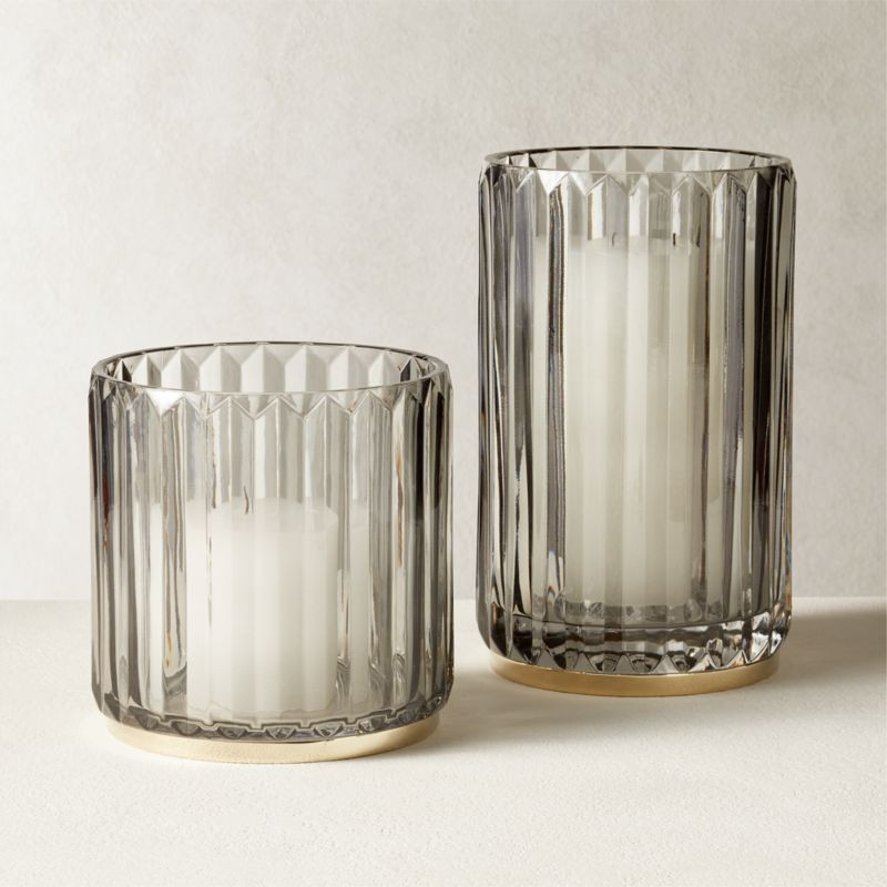 Taime Smoked Glass Hurricane Candle Holders | CB2 | CB2