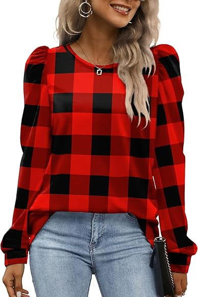 WEESO Puff Sleeve Tops for Women Fashion Crewneck Sweatshirts | Amazon (US)