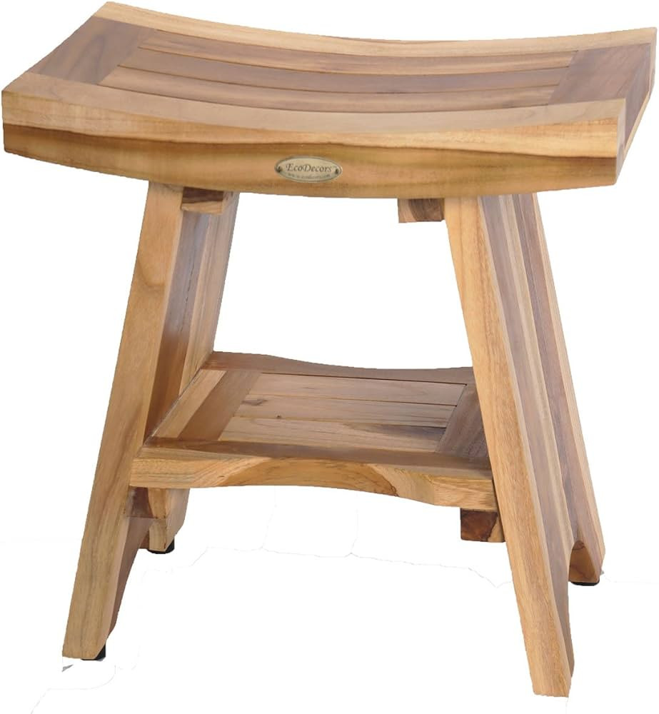 EcoDecors - 18 Inch - Teak Shower Bench - Bathroom Bench - Teak Shower Stool - Teak Shower Seat -... | Amazon (US)