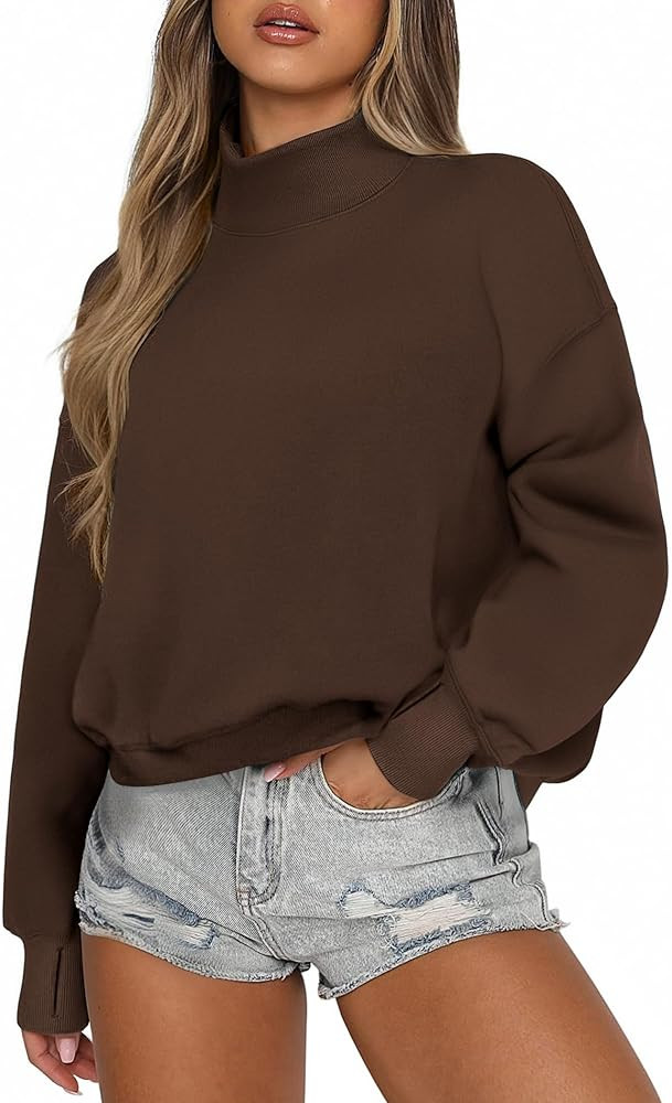 PINSPARK Sweatshirt for Women 2024 Fall Outfits Long Sleeve Fleece Top Turtleneck Sweater Shirts ... | Amazon (US)