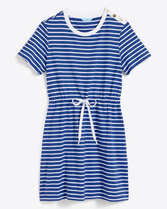 Tie Waist T-Shirt Dress in Blue Nautical Stripe | Draper James (US)