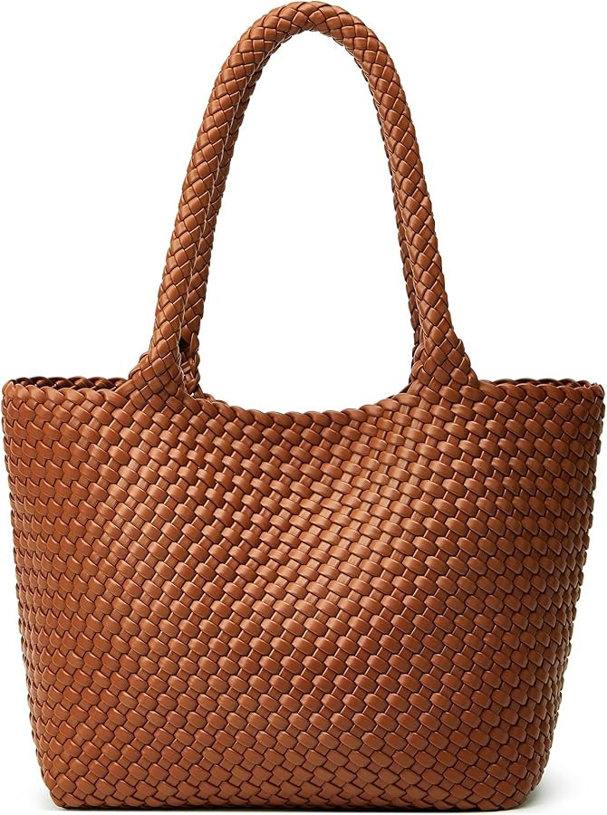 Woven Tote Bag Womens Purse: Vegan Leather Shoulder Handbags - Fashion Summer Beach Tote Bags - L... | Amazon (US)