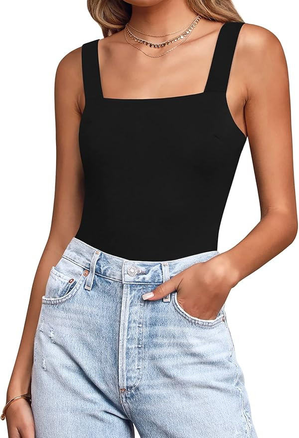 Kentysill Women's Sexy Sleeveless Square Neck Notch V Neck Bodysuit Tank Tops | Amazon (US)