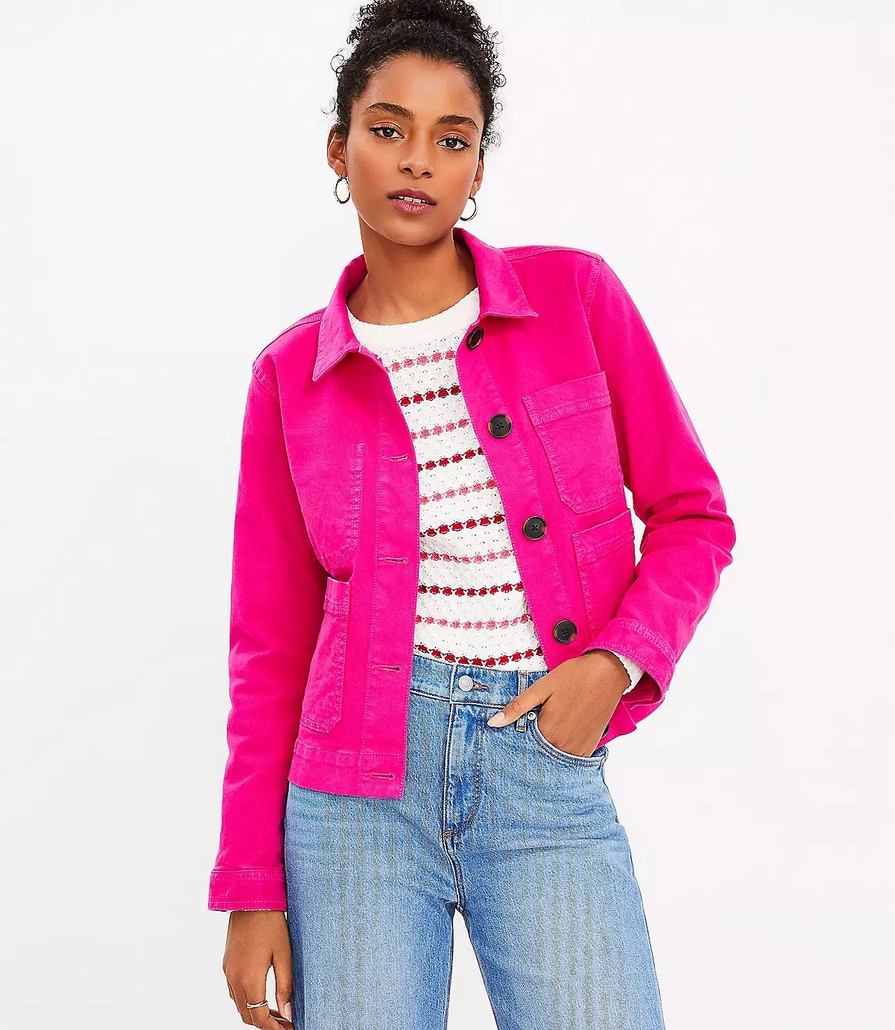 Denim Chore Jacket in Hot Pink Poppy | LOFT