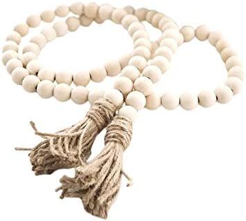 VOSAREA 58'' Wood Bead Garland with Tassels, Farmhouse Beads Rustic Country Decor for Home - Pray... | Amazon (US)