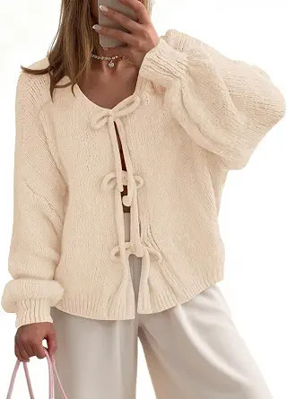 UNCLECAT Womens Bow Tie Front Cardigan Sweaters Oversized Fall Open Front Cardigans Cute Loose Kn... | Amazon (US)