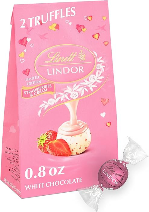 Lindt LINDOR Valentine's Strawberries and Cream White Chocolate Candy Truffles Mini Bag, 0.8 oz. ... | Amazon (US)
