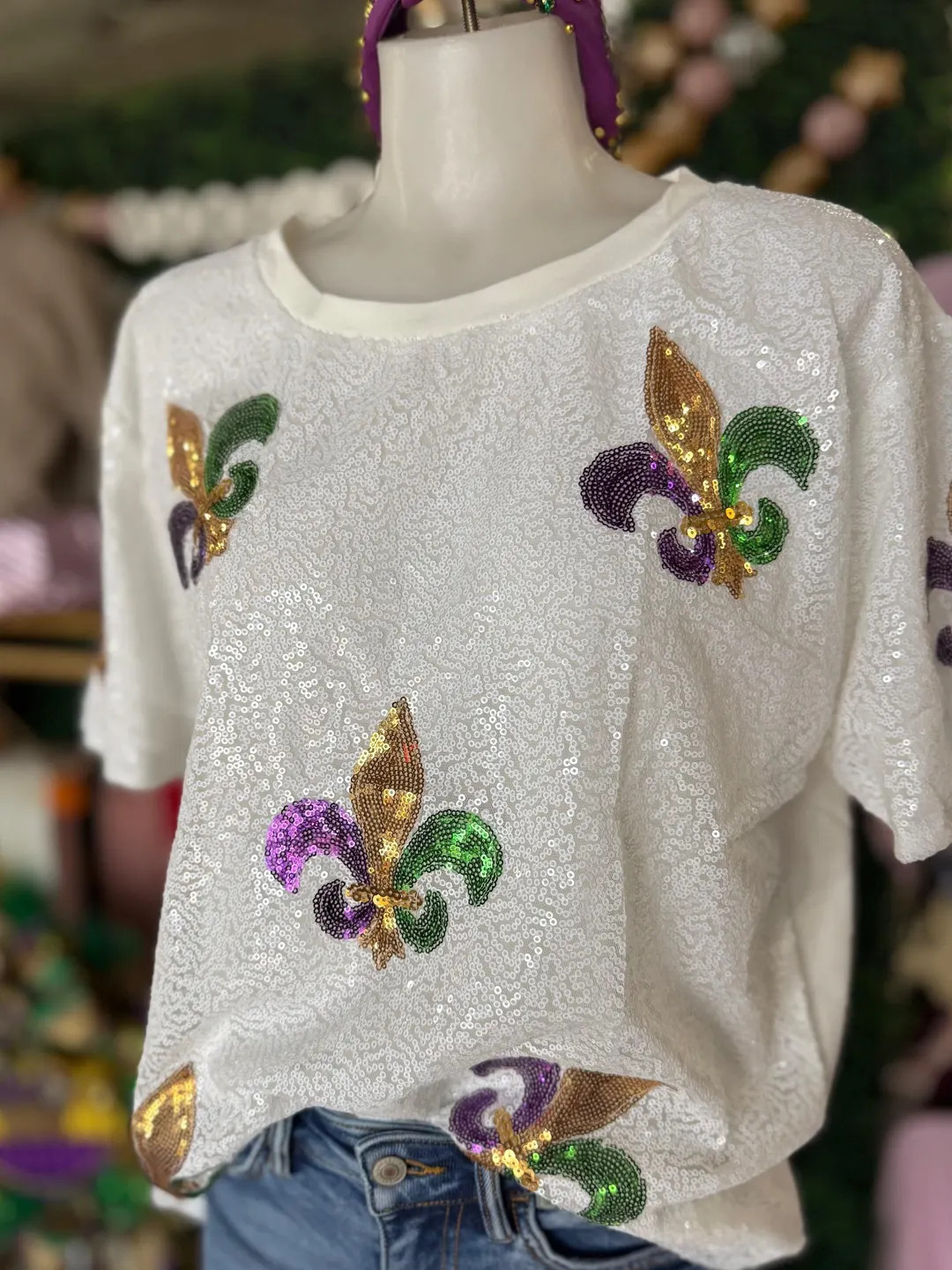 Full Sequin Fleur De Lis Mardi Gras Top for Mardi Gras Parade - Etsy | Etsy (US)