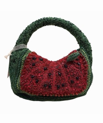 Women\u2019s Red & Green Beaded Small Top Handle Handbag Zip Closure Lined Gold | eBay | eBay US