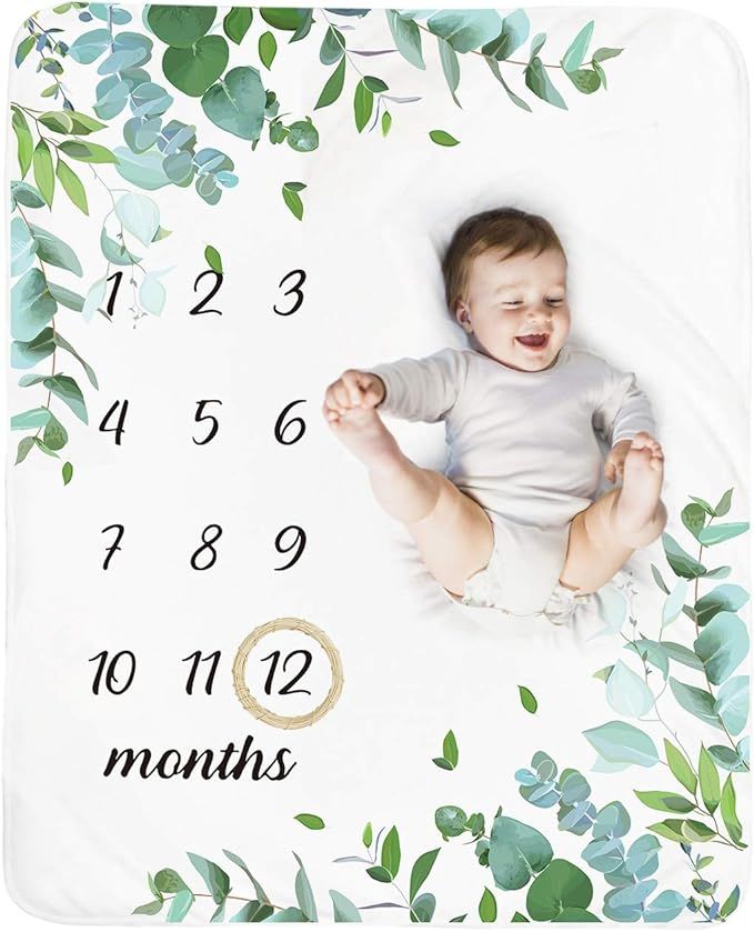 Baby Monthly Milestone Blanket Boy - Neutral Leaf Newborn Month Blanket for Boy & Girl Personaliz... | Amazon (US)