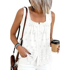 PRETTYGARDEN Womens Tank Tops 2026 Summer Button Down Shirts Embroidered Eyelet Dressy Casual Blo... | Amazon (US)