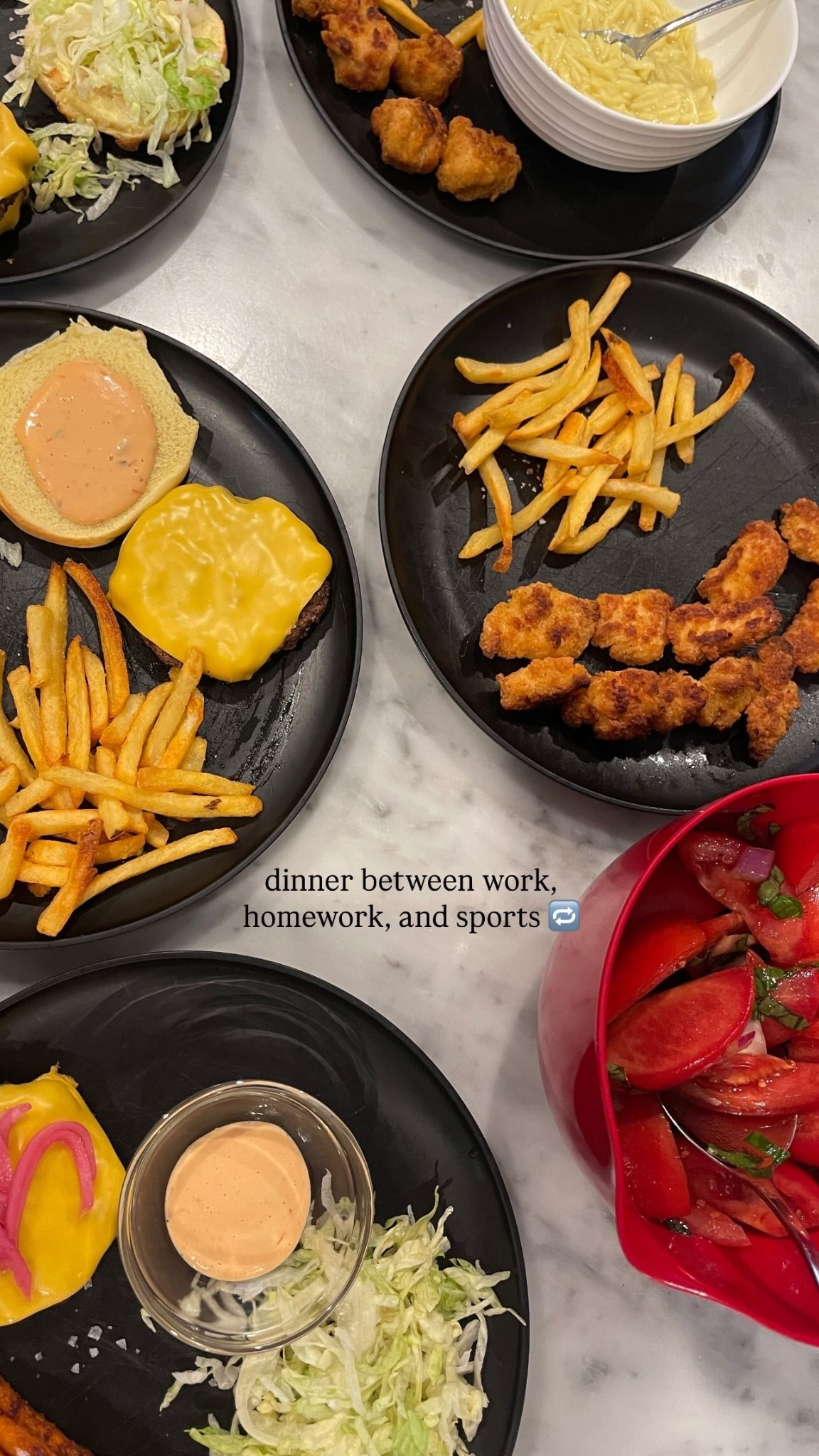 dinner between work, homework, and sports 🔁