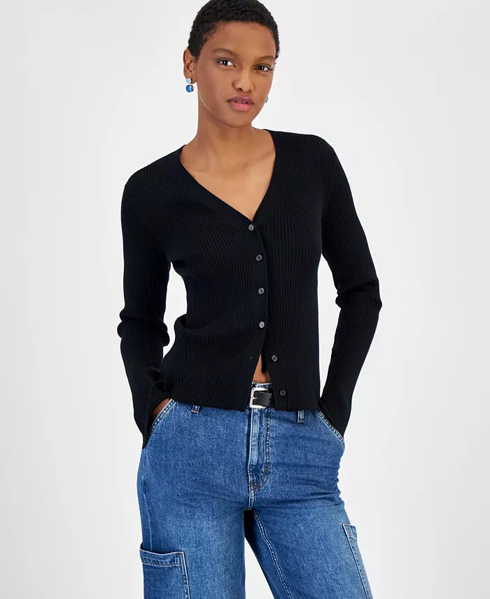 Women's V-Neck Ribbed Cardigan, Created for Macy's | Macy's