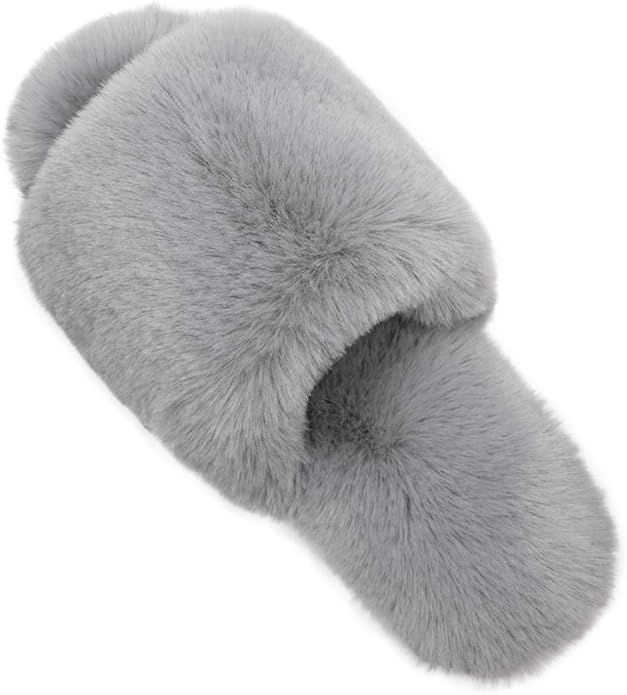 Women's Cross Band Soft Plush Fleece House Slippers Memory Foam Lightweight Non Slip Indoor Or Ou... | Amazon (US)