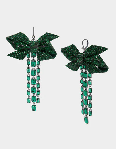 BETSEYS BOWS CRYSTAL DROP EARRINGS GREEN | Betsey Johnson