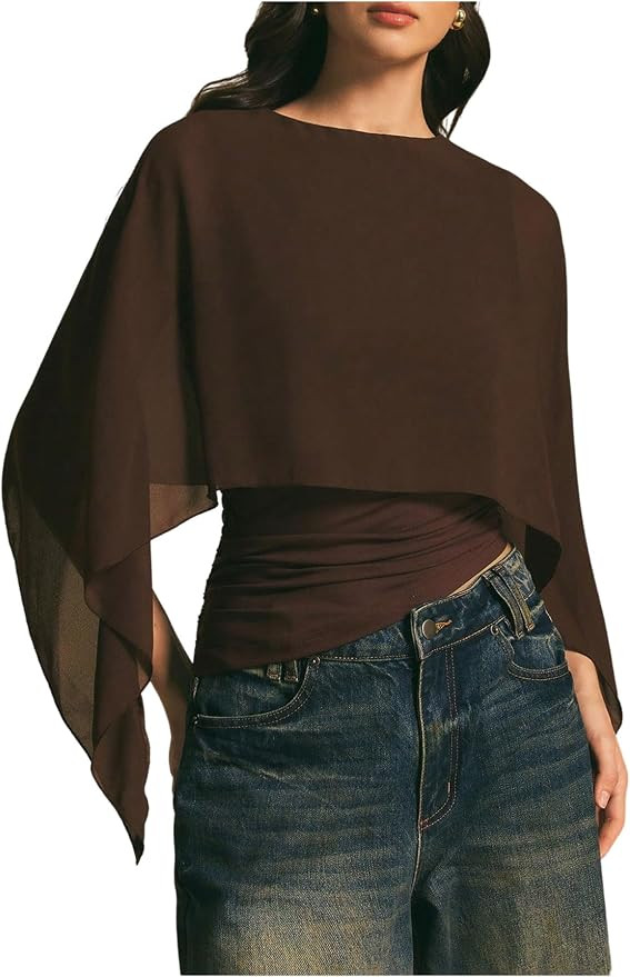 MakeMeChic Women's Asymmetrical Tops Blouse Dressy Casual Sheer Mesh Tops | Amazon (US)