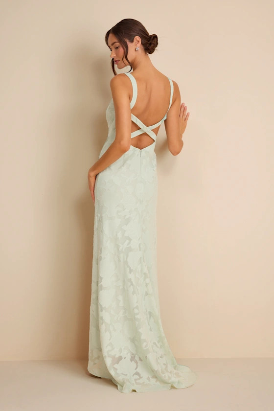Gracelyn Dusty Sage Floral Burnout Backless Maxi Dress | green wedding guest dress green | Lulus