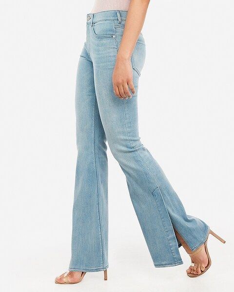 high waisted side slit bell flare jeans | Express