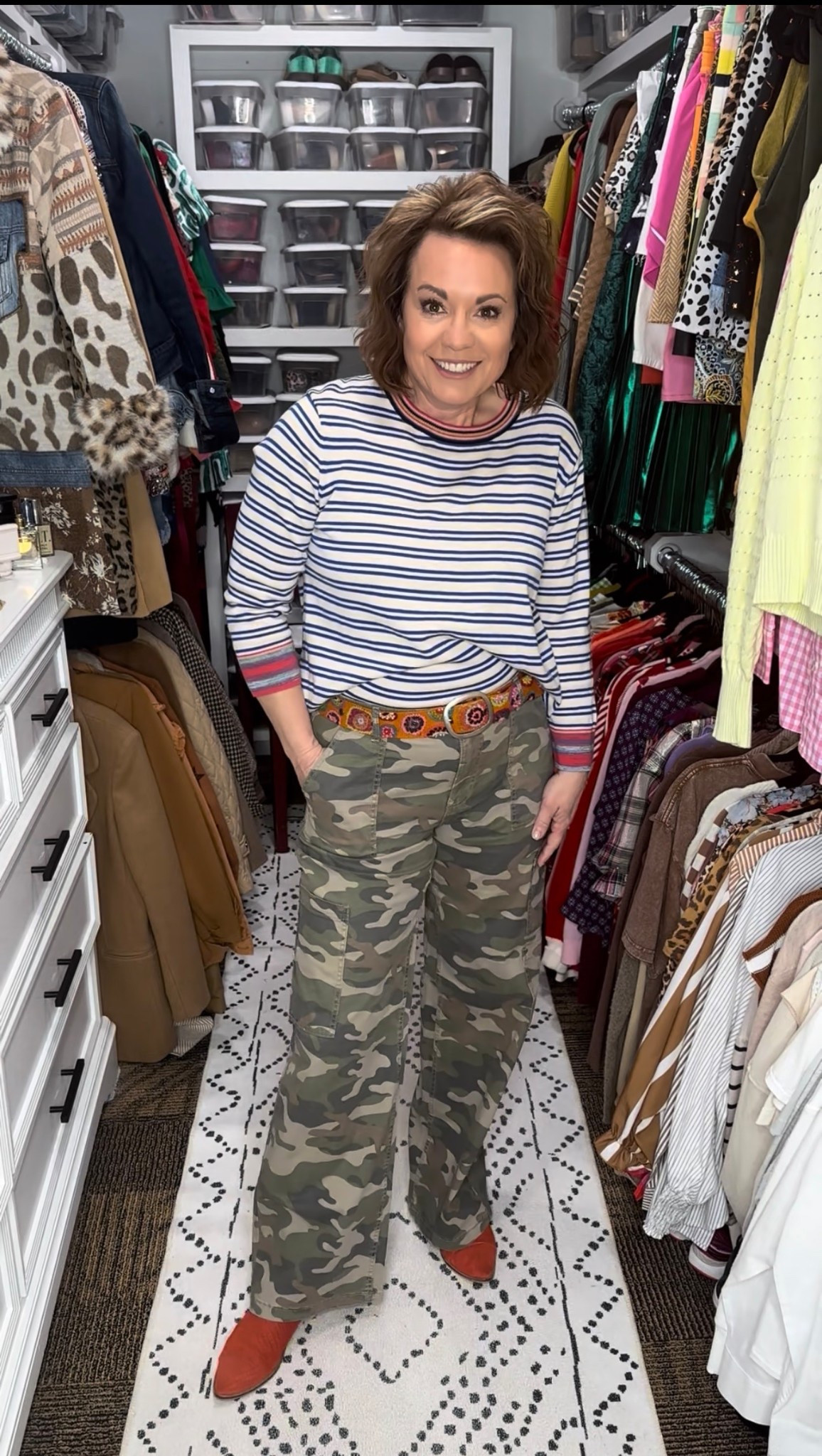 Sometimes the pieces you’re unsure about end up becoming favorites.

These camo pants have been everywhere lately and I finally decided to try them. I’m so glad I did! They’re comfortable, flattering, and really easy to style.

I paired them with a classic striped tee and a colorful belt to give the look a little extra personality. It’s a great reminder that statement pieces don’t have to be complicated — just keep the rest simple and let the pants do the work.

Everything from today’s outfit is linked here.


camo pants outfit, Walmart camo pants, casual camo outfit, striped tee outfit, everyday casual style, affordable fashion finds, midlife casual outfits


#LTKOver40 #LTKootd #LTKWorkwear
