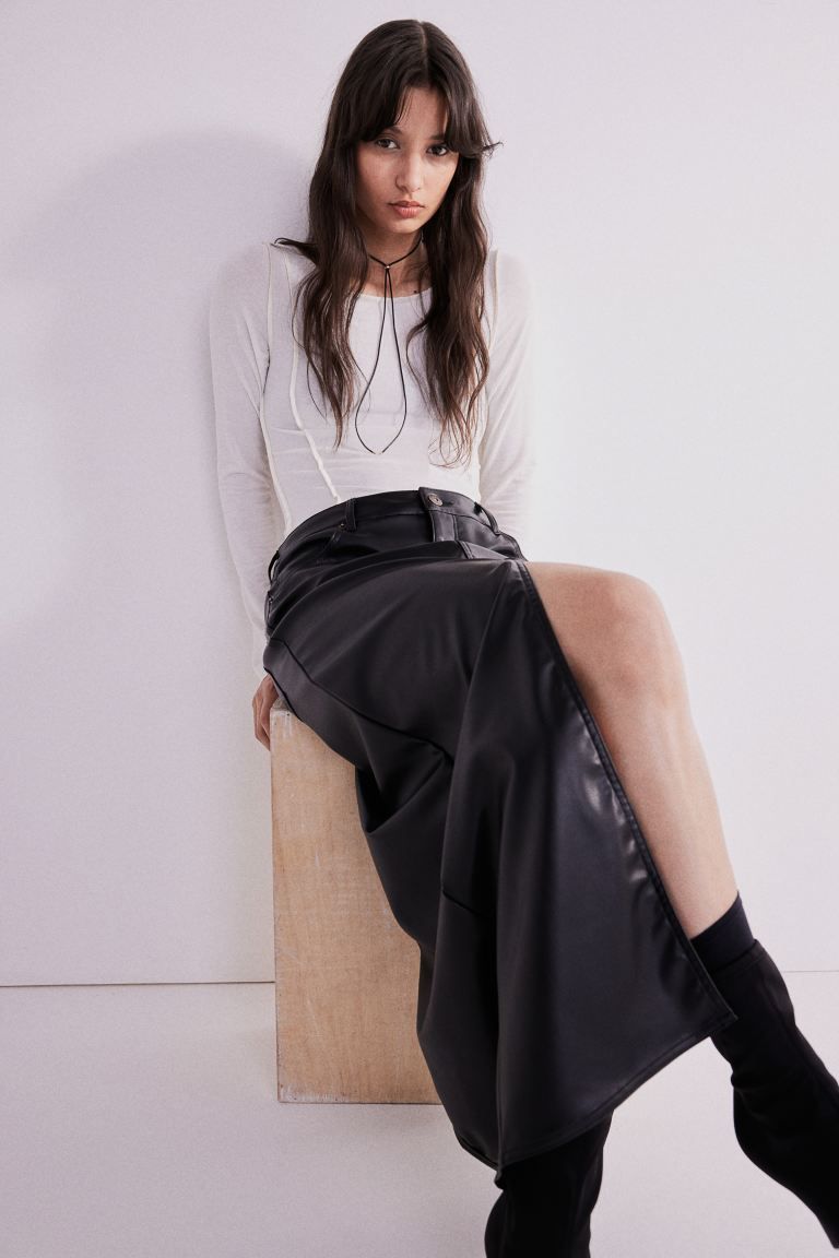 Coated Midi Skirt - Black - Ladies | H&M US | H&M (US + CA)