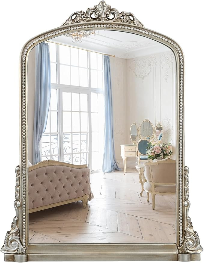 Antique Silver Wall Mirror Ornated Arched Mirror Baroque Mirrors for Wall Decor Large Vintage Sil... | Amazon (US)