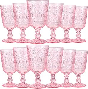 Wine Glasses Set of 12 Vintage Goblet 9 oz Vintage Colored Glass Goblet Beverage Stemmed Glass Cu... | Amazon (US)