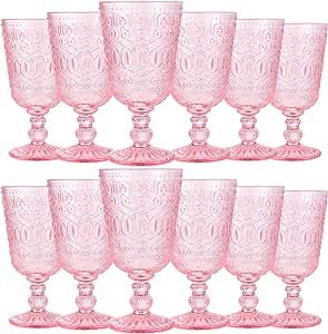 Wine Glasses Set of 12 Vintage Goblet 9 oz Vintage Colored Glass Goblet Beverage Stemmed Glass Cu... | Amazon (US)