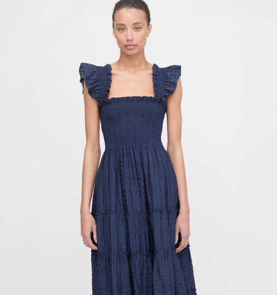 The Ellie Nap Dress - Navy Sheer Plaid | Hill House Home US