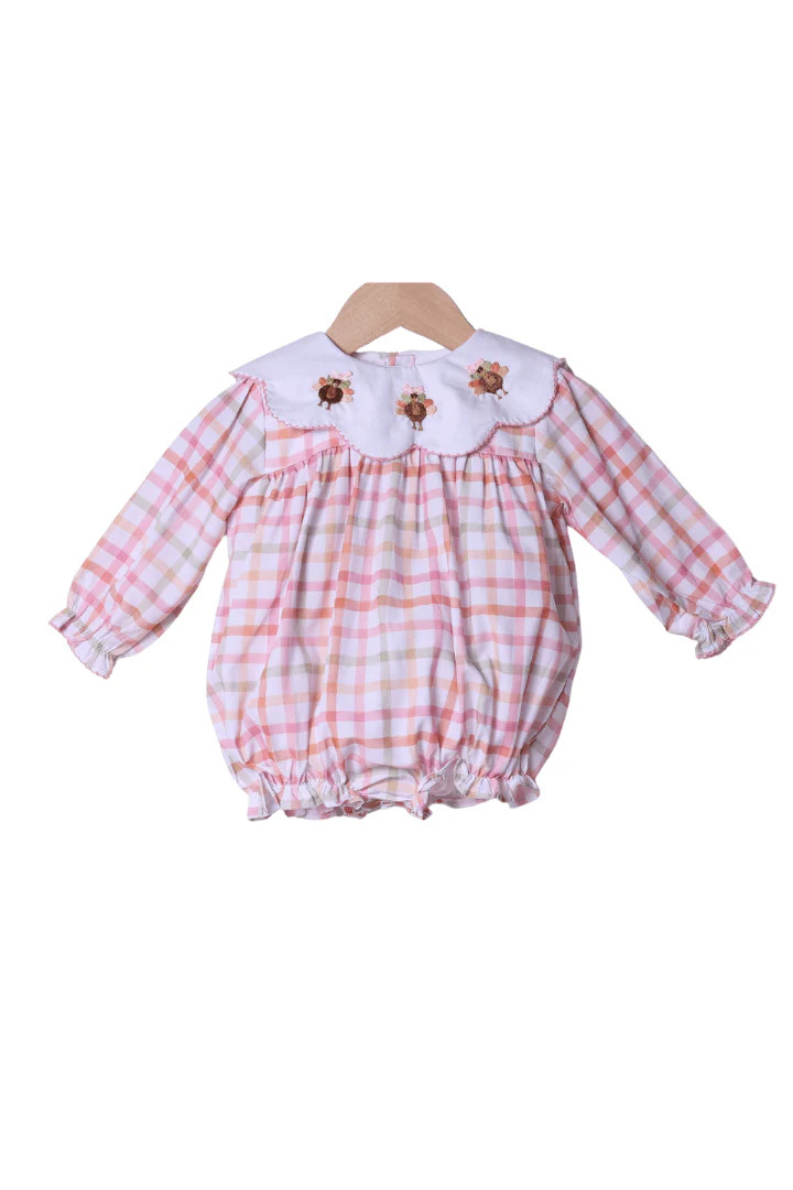 Fall Pink Plaid Turkey Bubble | The Smocked Flamingo