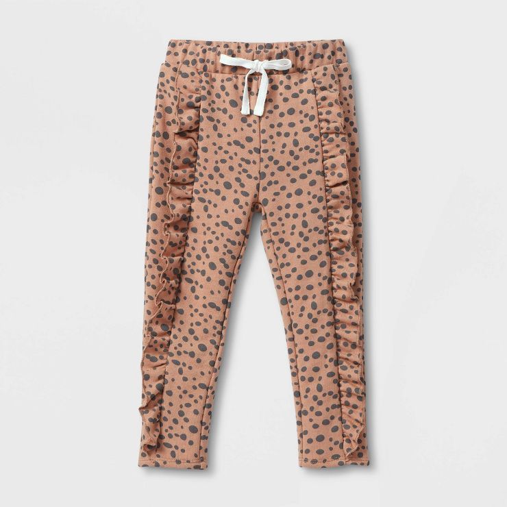 Grayson Mini Toddler Girls' Leopard Ruffle Jogger Pants - Brown | Target