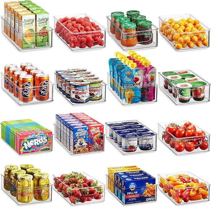Set Of 16 Refrigerator Organizer Bins - Plastic Pantry Organization and Storage Baskets - Stackab... | Amazon (US)