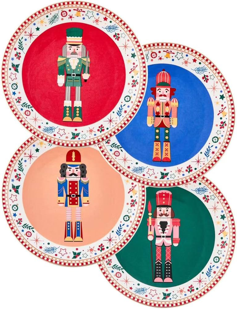 Bico Christmas Soldier Ceramic 6 inch Holiday Salad Plates Set, Set of 4, for salad, appetizer, t... | Amazon (US)