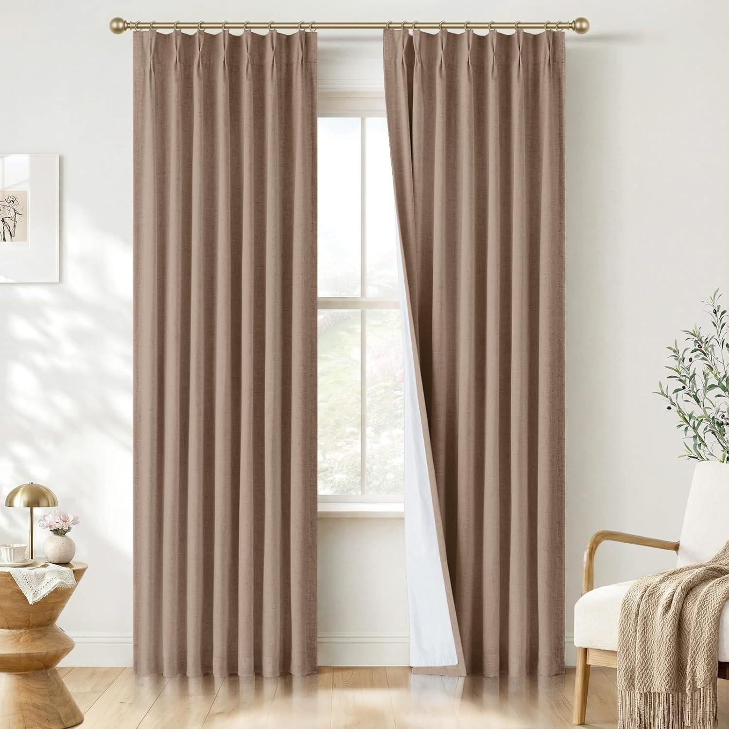 INOVADAY Pinch Pleated Curtains Blackout 90 Inches Long - Linen Blackout Curtains for Living Room... | Amazon (US)