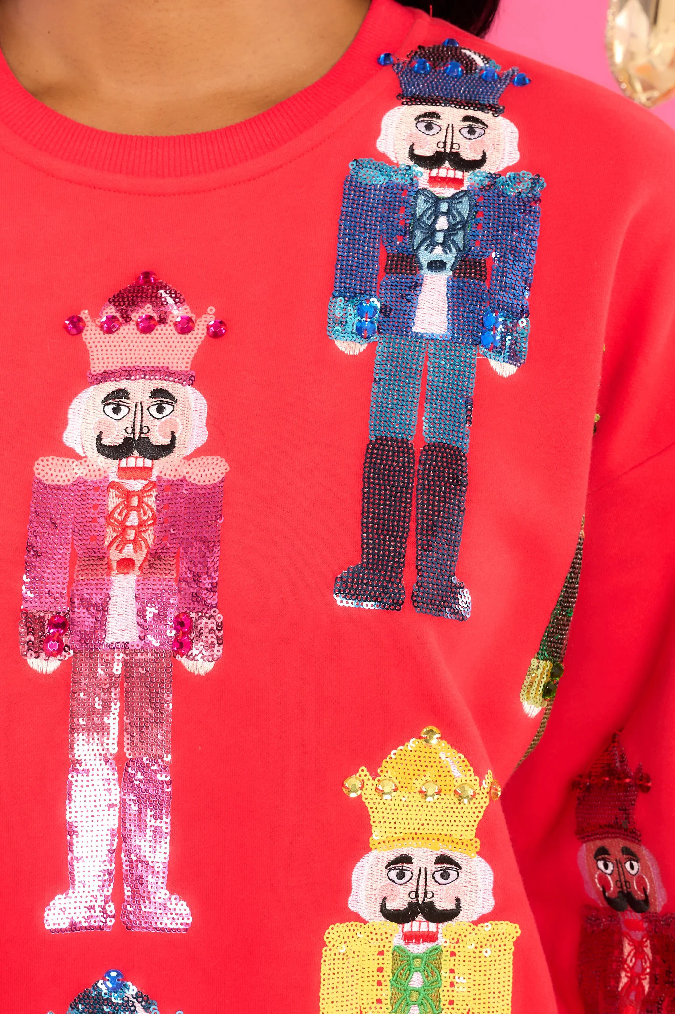 Red & Rainbow Scatter Nutcracker Sweatshirt Dress | Red Dress 