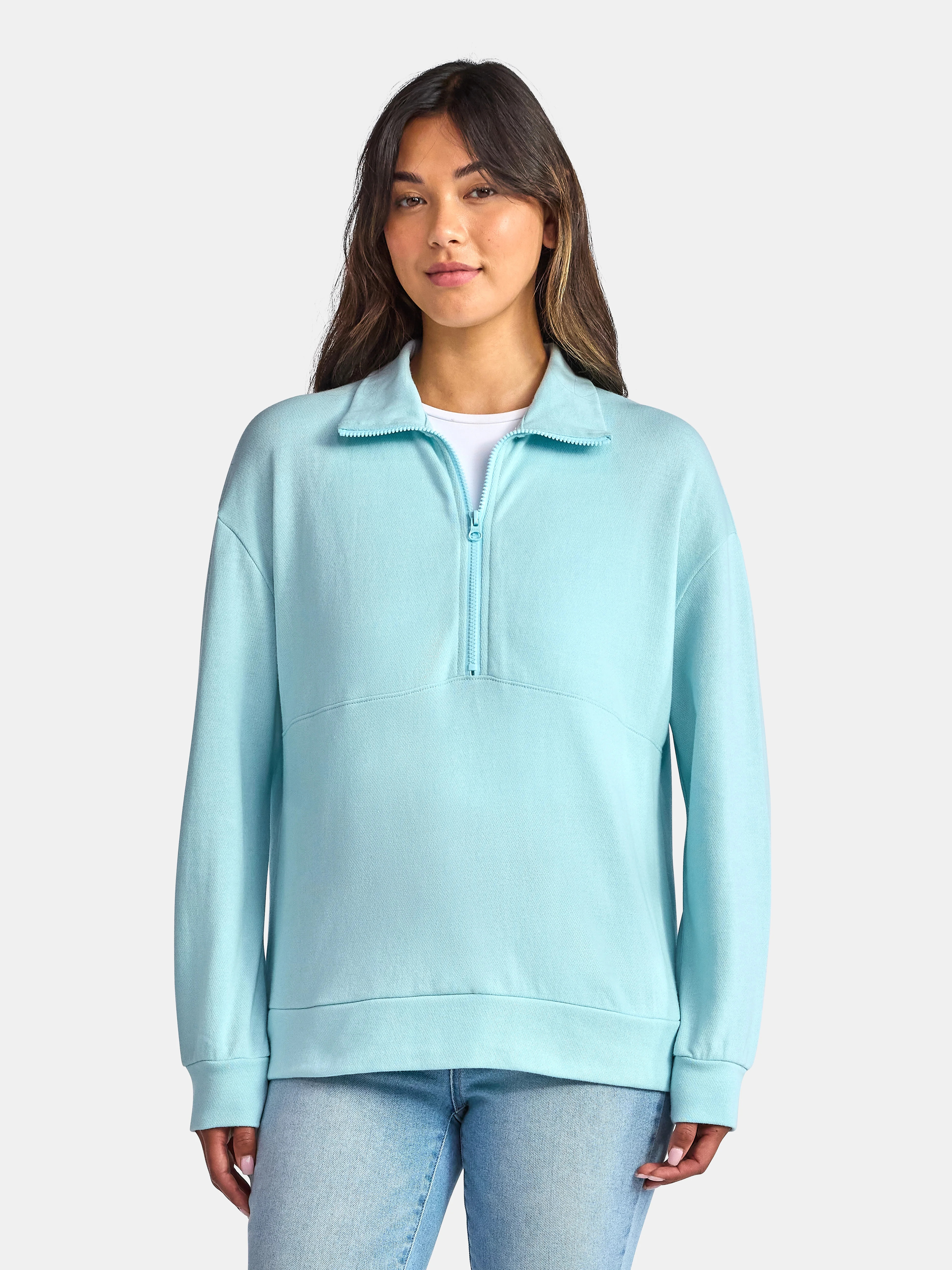Time and Tru Women's Half Zip Fleece Sweatshirt, Sizes XS-XXXL | Walmart (US)