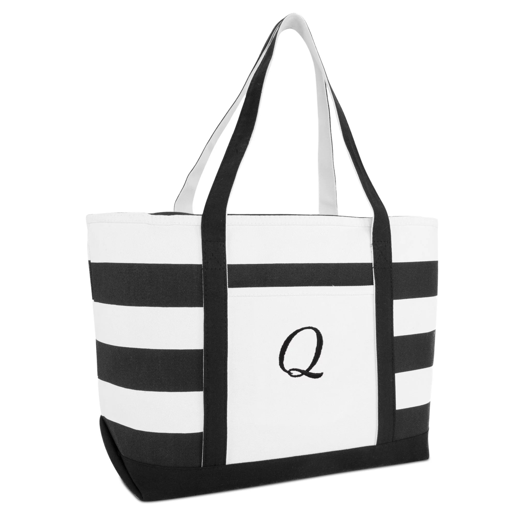 DALIX Striped Beach Bag Tote Bags Handbag Personalized Black Ballent Letter Q | Walmart (US)